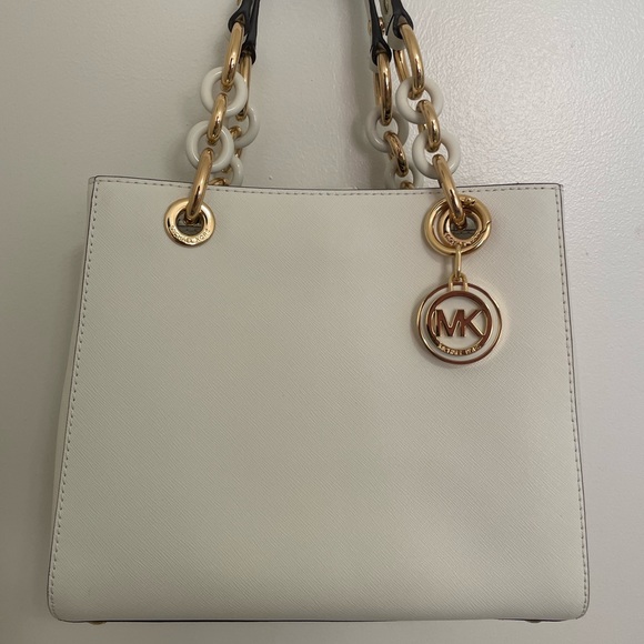 Michael Kore Cynthia Satchel Optic White Saffiano Leather - Picture 1 of 3
